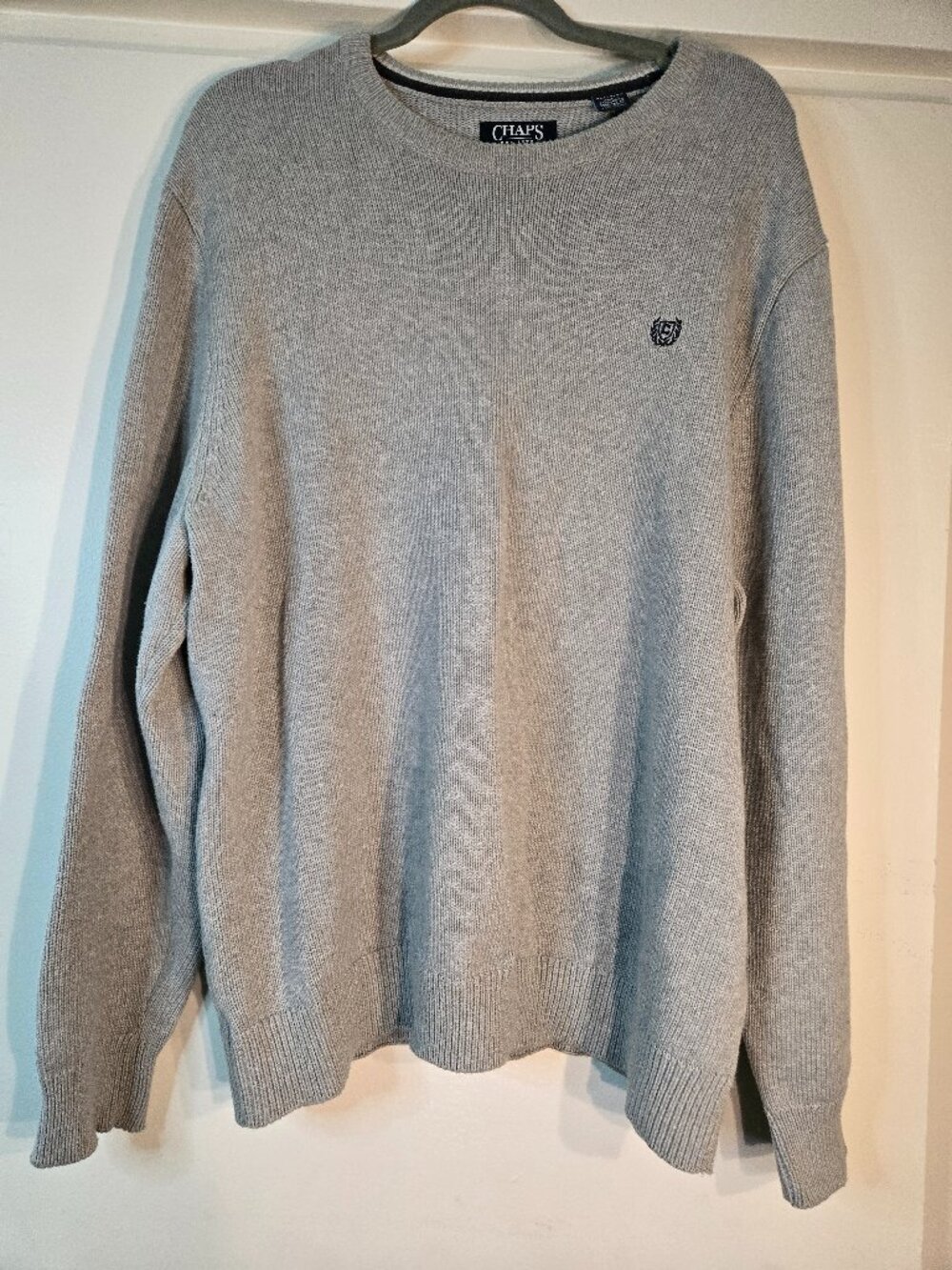 Chaps Ralph Lauren Men's Gray Crewneck Sweater XL Classic Cotton Cozy